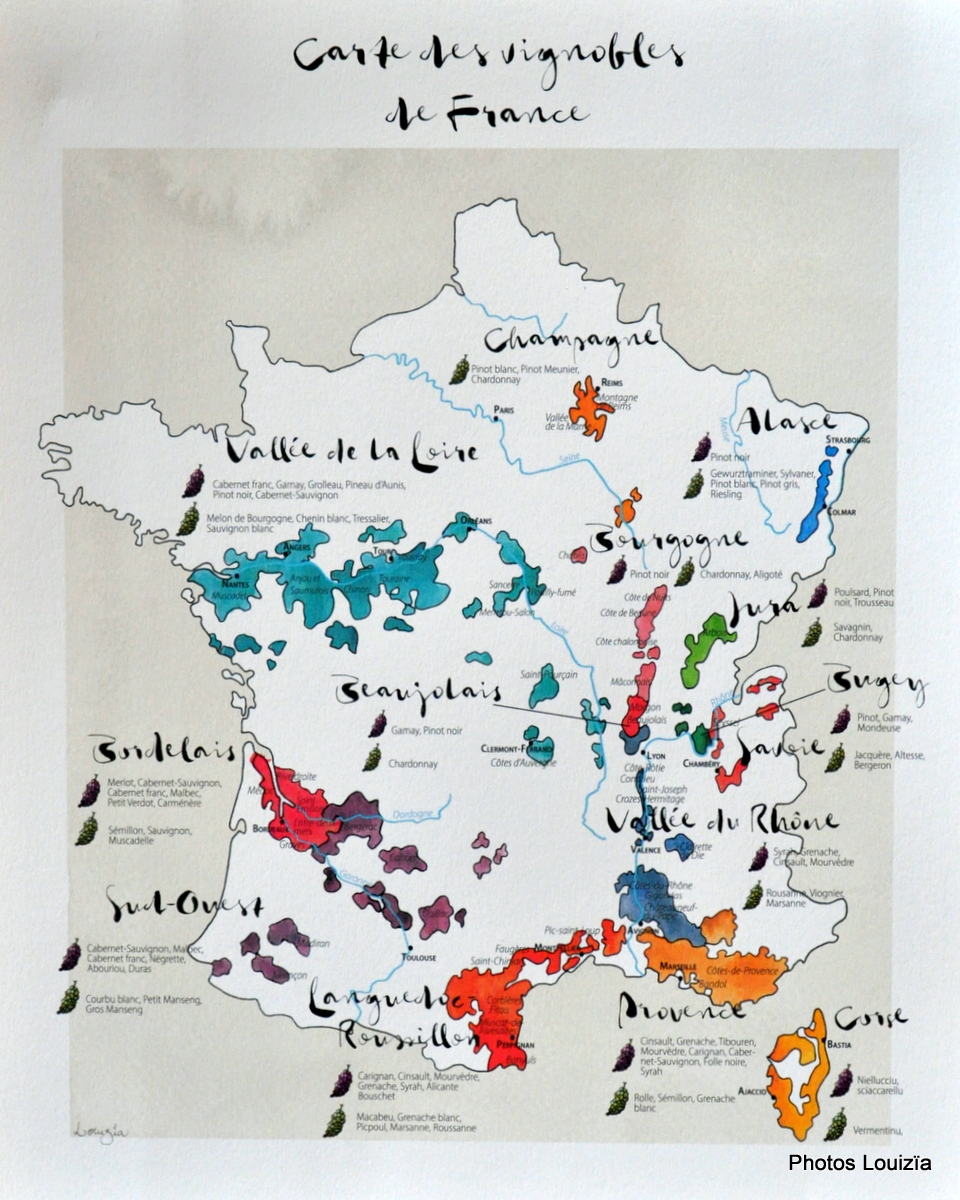 Carte des vins de France, vignobles, vin, vallée du rhône, cornas, châteauneuf, bordelais, bourgogne, val de loire, champagne